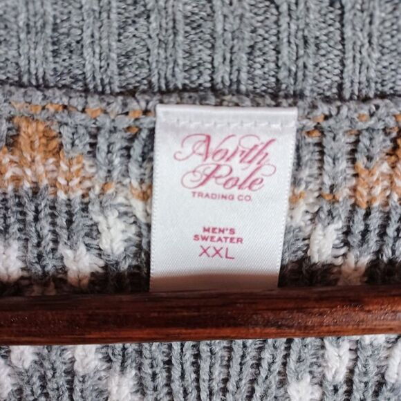 North Pole Men's XXL Gray Nordic V-Neck Fair Isle Heavyweight Heritage Sweater - Picture 8 of 9